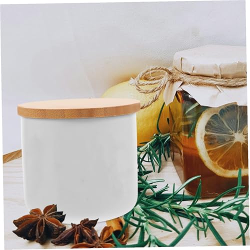 Envase cerámico con tapa hermética de madera blanco miniatura 6