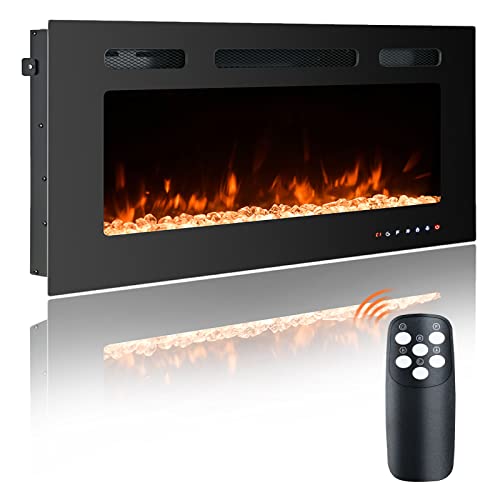 Cozy Daisy 40'' Electric Fireplace Heater,Wall Mounted and in-Wall Recessed,with Touch Screen, Realistic 9 Color Flame, Remote Controller/Log & Crystal Hearth Options,750W-1500W