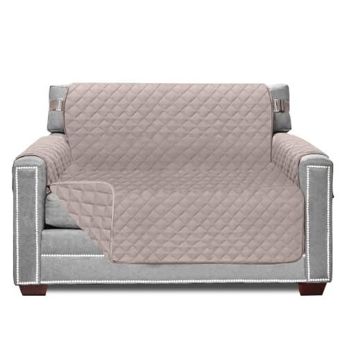 Sofa Shield® Couch Armchair Covers for Dogs, Reversible Furniture Protector with Strap, Stain and Tear Resistant Cushion Cover, 48 inch Seat, Machine Washable Slipcover Pets, Cats, Light Taupe