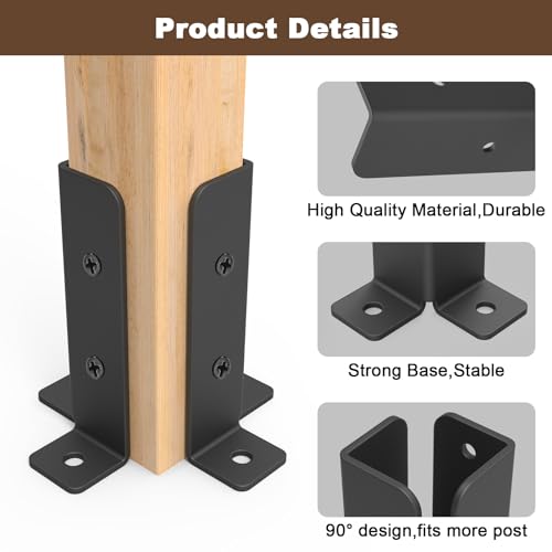 8 pcs Adjustable Deck Post Anchor Base Brackets Fit 1.5x1.5,2x2,2x4,4x4 Post,Wood Fence Pergola Post Base Brackets Kit,Heavy Duty Half Column Black Post Brackets Support Base Brackets for Deck Railing by Linone - Image 4