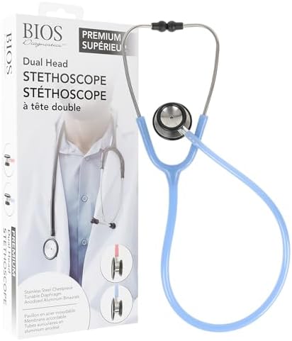 BIOS Diagnostics Premium Dual Head Stethoscope in Blue, for Doctors, Nurses, Students, Home Health, Lightweight, Clinical, First Aid