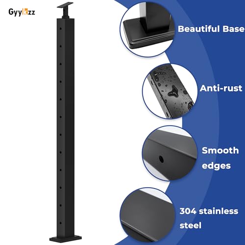 Gyykzz 4 Pack Black Cable Railing Post 36 Inch, Stainless Steel T304 Level Drilled Railing Line Posts for Deck Railing Kit System, Heavy-Duty Handrail Wire Rail Post for Indoor Outdoor Deck Balcony - Thumbnail 4