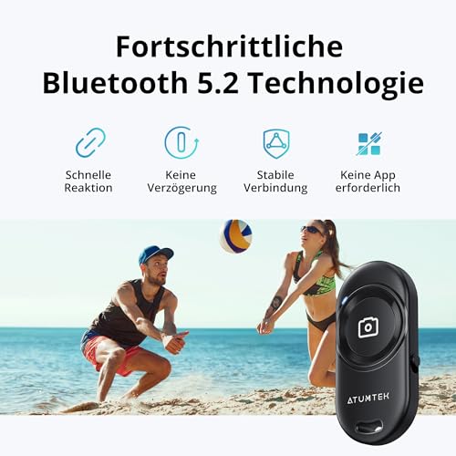 ATUMTEK Bluetooth Kamera-Fernbedienung (2er-Pack), Bluetooth 5.2 Fernauslöser mit Stabiler Verbindung, Kompatibel für iPhone & Android Smartphones und Tablets, Ideal für Selfies & Gruppenfotos