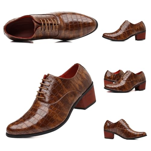 Men's Crocodile Print Genuine Leather Lace Up Dress Oxford Shoes Chunky Heel Non-Slip Pointed Toe Derby Shoes for Walking Business Formal Wedding Parties Office2