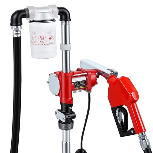 110V AC 15 GPM Fuel Transfer Pump kit with Automatic Nozzle and Hose Kit, For Gasoline Diesel Red with Particulate Filter, Gasoline, Diesel, Kerosene, Ethanol and Methanol Blends