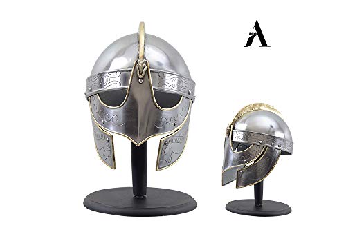 Image of AnNafi Handcrafted Viking Wolf Armor Helmet, Medieval Metal Knight Helmets with Brass Accents, Wearable for Adult, Medieval Costumes Helm Armour, SCA LARP Replica Costume Armour