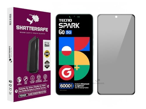 Image of Shattersafe Anti-Spy Privacy Tempered Glass Compatible For Tecno Spark GO 5G [Pack of 1]. 9H Hardness, Anti-Scratch, Edge-to-Edge Protection With Easy Installation Kit & Case Friendly Fit.