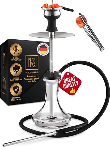 Shisha Pipe Set Stainless Steel Complete Travel Shisha with Shisha Accessories - Hookah Pipe Set including 40 cm Shisha Hose with Mouthpiece M. ROSENFELD