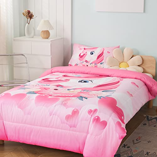 Egchescebo Kids Girls Unicorn Twin Bedding Bed 100% Microfiber Comforter Set Twin Size Sets For Girls Quilt Ultra Soft And Breathable Breathable Warmth Down Quilt Sets Pink #TOP3