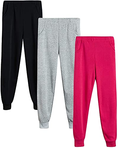 Coney Island Girlsâ€™ Sweatpants - Active Fleece Joggers (3 Pack), Size 14/16, Heather Grey/Fuchsia/Black
