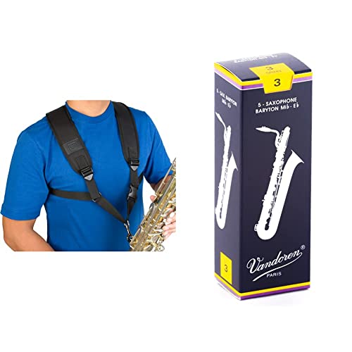 Pro Tec Saxophone Harness With Deluxe Metal Trigger Snap, Large, Model A306M, Black & Vandoren Sr243 Bari Sax Traditional Reeds Strength 3; Box Of 5 #TOP8