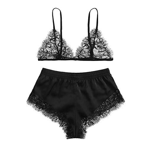 Corpiños Sexy Lenceria Lenceria Fina Sexy Mujer Conjunto De Sujetador Hueco Lencería Interior Pantalones Íntimos De Encaje Conjunto Set Black S