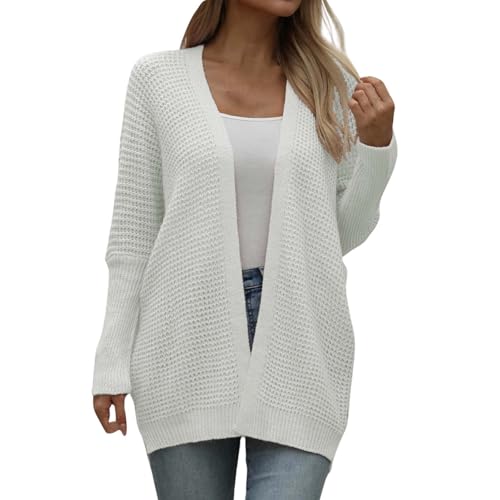 Suéter de punto para mujer, suéter de punto de manga larga, suave, cómodo, ajuste holgado, color puro, acogedor, para otoño e invierno, suéter de moda para mujer, 07#_blanco, S