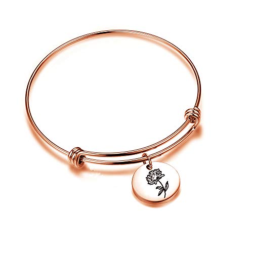 Image of Detailed Personalized Birth Flower Bracelet Birth Month Bracelet Birthday Gift for Her
