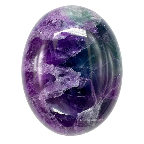 Image of Purple Fluorite Crystals and Healing Stones - Large Palm Stone Crystals Piedra - Crystal for Good Luck, Positive Energy, Meditation - Unique Stocking Stuffers and Birthday Gifts for Women, Men