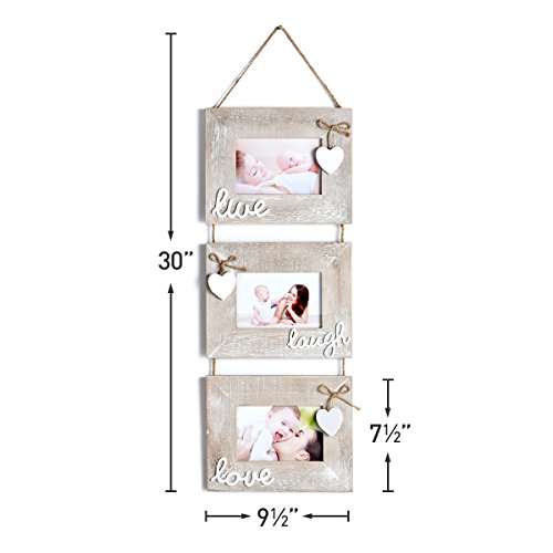 Yaetm Live Laugh Love Collage Hanging Picture Frame 4X6, Solid Wood 3 Photo Frames Set, Wall Mount Verticval Display, Rustic Grey #TOP5