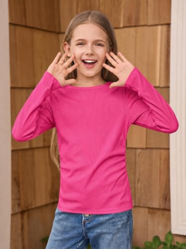 Image of Haloumoning Girls Long Sleeve Shirts Crewneck Ruched Side Slim Fit Tops Ribbed Knit Casual Tee Shirt 4-15 Years