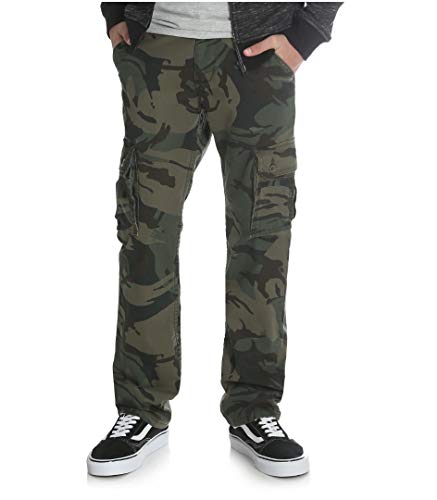 Wrangler Husky Boys' Premium Stretch Cargo Pants with Adjust-to-Fit Waistband, Slim Fit (Forest Green Camo, 8 Husky) - Main Image