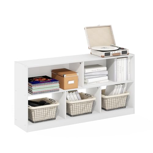Image of Furinno DALY Book Shelf, 5-Cube Bookshelf, Horizontal Cube Storage Organizer Bookcase, 10.9 x 47.2 x 23.6, for Living Room, Bedroom, Home Office, White