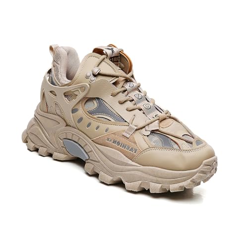 Exusiai Men's Chunky Sole Sneakers Stylish Lace-Up Dad Shoes