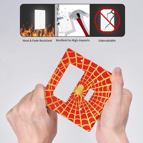 Decorative Outlet Covers Red Background with Golden Spiderweb Spider 2 Gang Outlet Cover Wall Plate Single Toggle Rocker Light Switch Cover Plate Switch Plate Covers for Home Decor