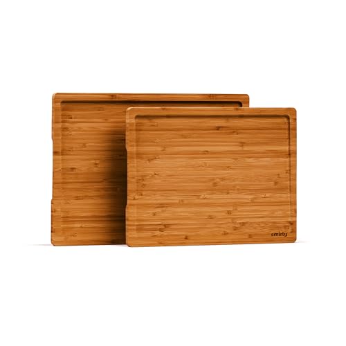 SMIRLY Wood Cutting Boards For Kitchen - Bamboo Cutting Boards For Kitchen Cutting Board, Bamboo Cutting Board Set, Chopping Board, Butcher Block, Small Wooden Cutting Board Set (Bamboo Brown 2 Pack)