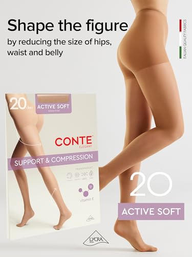 Image of Conte Sheer Full Support Control Top Pantyhose Tights with Vitamin E for Sensitive Skin Active Soft 20 Den
