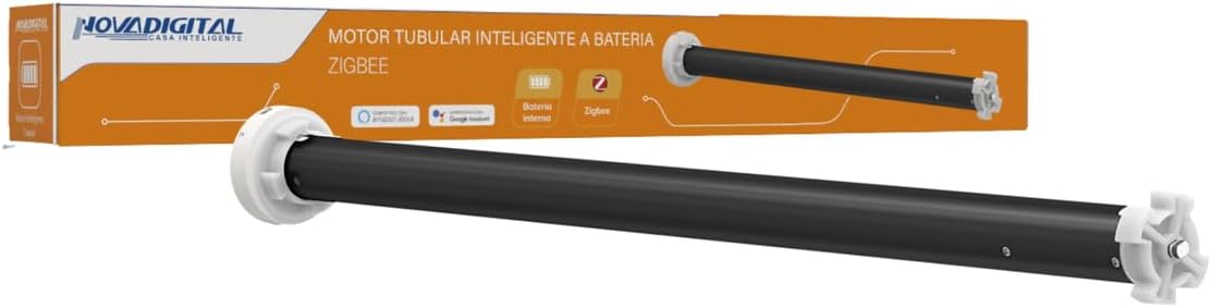 Motor Tubular para Cortina e Persiana Inteligente Zigbee Novadigital ZBCMR-02 Suporta até 4kg Diâmetro Tubo 36mm a 38mm Alimentado por Bateria 5v Compatível com Alexa
