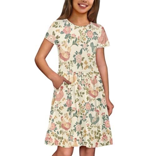 Image of Short Sleeve Dress for Girls with Pockets Cute Toddler Girl Clothes Summer 2-12
