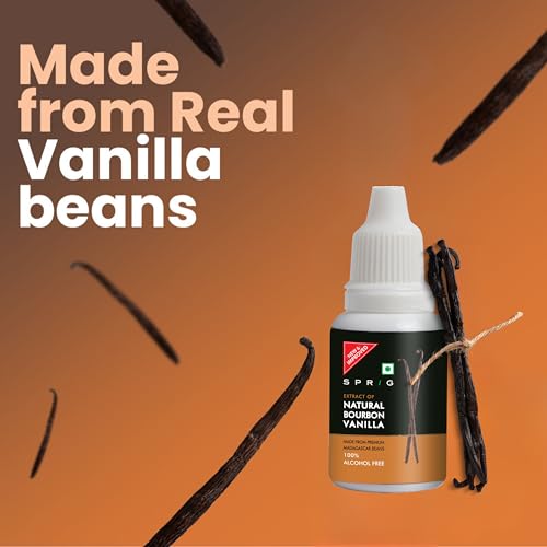 Image of Sprig Natural Bourbon Vanilla Extract 20 ml | Made With Madagascar Vanilla Beans | 100% Alcohol Free | Natural Alternative for Essence | For Baking, Protein Shakes & Desserts
