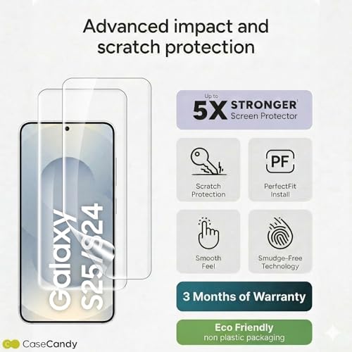 Image of Casecandy Silicone - (2 Pack Screen Protector For Samsung S25 / Samsung S24 Smartphone(6.1-Inch Screen Size) | Transparent Screen Guard For Galaxy S24 /S25 - Fingerprint Support /HD
