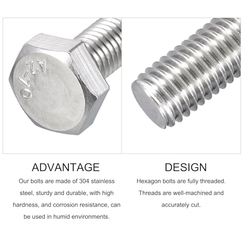Image of METALLIXITY Hex Bolts (M10-1.5x40mm) 10Pcs, 304 Stainless Steel Coarse Fully Threaded Hex Head Screw Bolt Machine Screws - for Furniture Repair, Silver