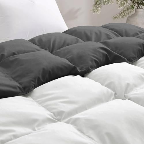 Image of Fluffy 600 GSM Winter Comforter Double Bed Size 90 inchX100 inch - 600 GSM Heavy Winter Quilt Microfiber Rajai /Duvet /Blanket Super Soft Double Bed - White /Dark Gray Color