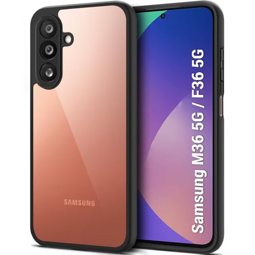 Image of TheGiftKart Hybrid Shockproof Back Cover Case for Samsung Galaxy M36 5G / F36 5G | Hard Back Cover Case for Samsung Galaxy M36 5G / F36 5G (PC & TPU, Transparent Clear Back, Black Sides)