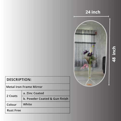 Image of Modern Elegance Capsule Shape Wall-Mounted Mirror Metal Framed Wall Mirror Bathroom Mirror Living Room Mirror Home Decor Mirror 24 x 48 Inches White MF 106