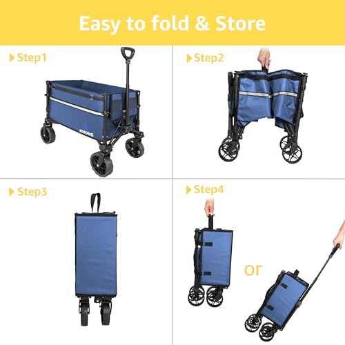 Image of ROSONG Collapsible Wagon Cart with Wheels Foldable - Folding Utility Heavy Duty Wagons Carts for Grocery Sports Garden Shopping Camping Wheelbarrows (Navy Blue, 120L)