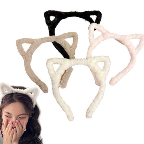mdgfge 4Pcs Furry Cat Headband with Cat Ears Headwear Hair Accessories for Women Girls Cat Costume Lolita Cosplay Festival Party Supplies Decoration