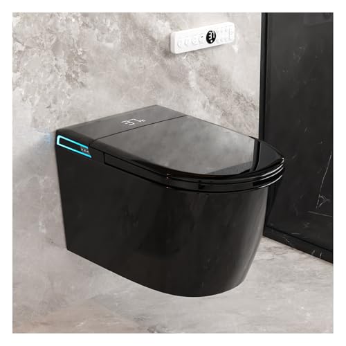 Image of Black Smart Wall Hung Toilet Combo,Auto Flush, Auto Open /Close LId,Heated Seat,Warm Water /Dryer, Modern Elongated Bidet Toilet with In wall Carrier (No need to buy an additional Water Tank)
