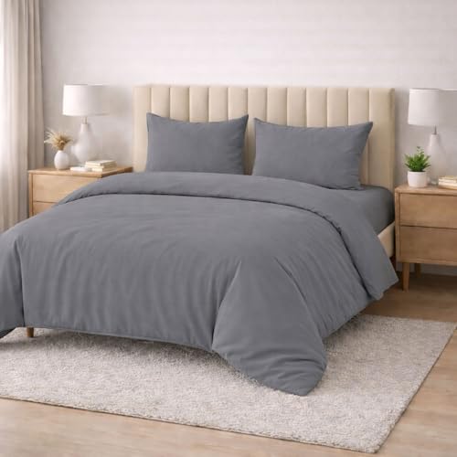 Meteorwi Home - Funda Nordica Cama 105 Microfibra Cepillada Suave – Juego de 3 Piezas con Funda de Edredon 180x220cm, Sabana Bajera 105x200cm, 1 Funda de Almohada 45x70cm (Gris Oscuro, Cama 105cm)