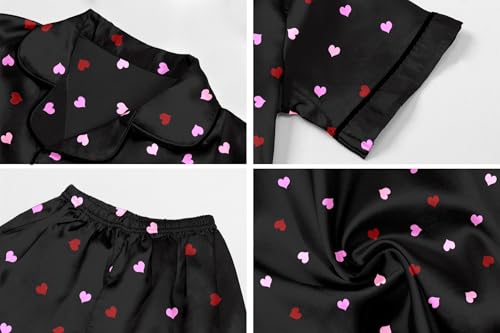 Image of Schbbbta Women Pajamas Set, 2 Pieces Satin Silk Button Down Pjs Short Sleeve Outfits Loungewear