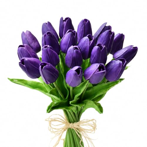 Image of Mandy's 20pcs Artificial Dark Purple Tulips
