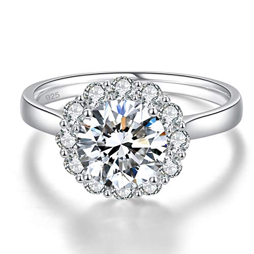 925 Sterling Silver 3.5ct CZ Engagement Ring, Solitaire Round Cut White Cubic Zirconia Wedding Band Ring for Women Size 5-102