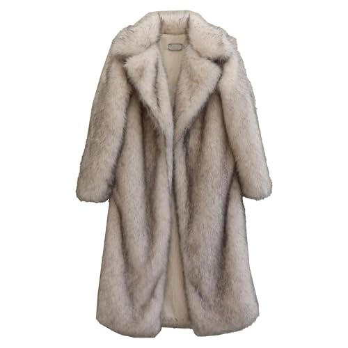 Men's Long Big Fur Collar Faux Mink Jacket Open Front Long Sleeve Warm Outerwear Winter Warm Loose Overcoat