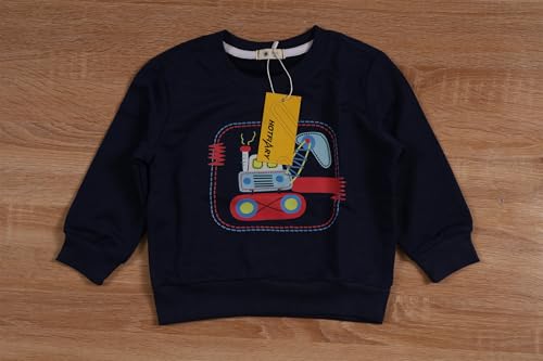 Hotfiary Toddler Boys Sweatshirt Cotton Crew Neck Long Sleeve with Ribbed Cuff & Hem Soft Casual Pullover Cute Cartoon Print4