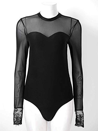 inhzoy Womens Mesh Splice Ballet Dance Athletic Gymnastics Leotard Unitard Performance Bodysuit Jumpsuit Catsuit Black XL