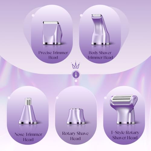 Image of Risina 5-in-1 Bikini Trimmer for Women, Gifts for Women, Grooming Kit | IPX7 Waterproof, Rechargeable, Ceramic Blades, 5 Heads: Body, Facial, Curved, Nose Hair and Detail; Full-Body Care