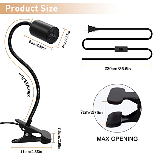 Pnliarn 2 Pack Desk Clamp Light Socket,E26/E27 Clip Lamp Holder With 220 Cm Cord,360 Degrees Clip On Desk With 35Cm Aluminum Gooseneck,Clamp Light Bulb Holder,Home Lighting (Black) #TOP1