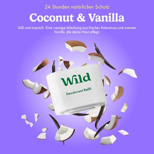 Wild - Natürliches nachfüllbares Deo - Aluminiumsalzfrei - Metallicblauer Deobehälter mit Nachfüll-Sortenpaket - Enthält Fresh Cotton & Sea Salt, Cherry Blossom, Coconut & Vanilla Düfte - Vegan