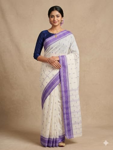 Image of eC ESHA'S COLLECTION Women's Traditional Pure Cotton Katki Tant Saree Without Blouse Piece