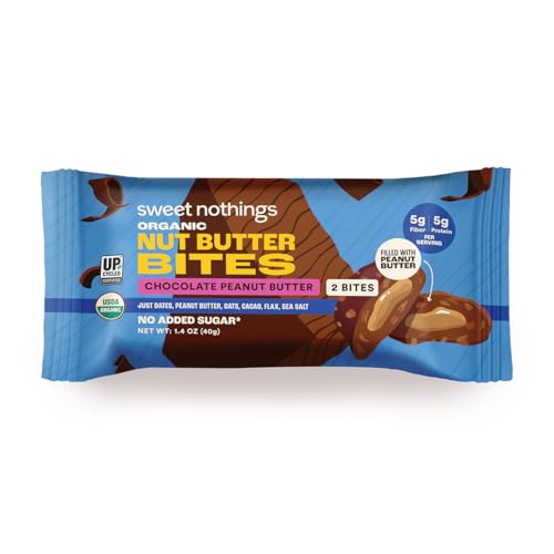 Sweet Nothings, Chocolate, USDA Organic Nut Butter Bites Protein Bar, Nut & Date Snack, Filled with Peanut Butter, 12-2 Bite Value Packs - No Added Sugar, Good Source of Fiber, Only 7 Ingredients